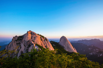 Sunrise at Bukhansan Mountain Seoul  South Korea .