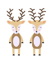 Cute hand drawn nursery poster with handdrawn deers in scandinavian style