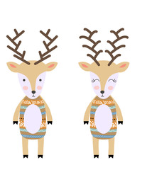 Cute hand drawn nursery poster with handdrawn deers in scandinavian style
