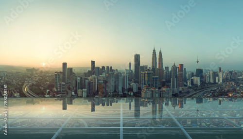 Modern Empty Transparent Glass Floor On Rooftop With City Skyline Wall Mural Jamesteohart