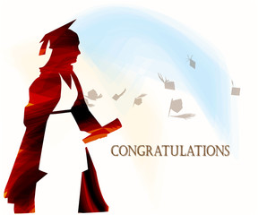 Graduate silhouette stylized with certificate and mortars