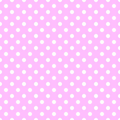 White polka dots on pink background. Seamless pattern. Сlassic elegant feminine print for fabric, paper, packaging, cover