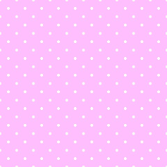 White polka dots on pink background. Seamless pattern. Сlassic elegant feminine print for fabric, paper, packaging, cover