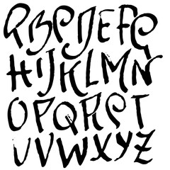 Hand drawn brush font. Modern brush lettering. Grunge style alphabet. Vector illustration.
