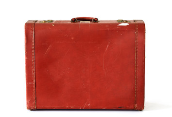 Travel leather suitcase on a white