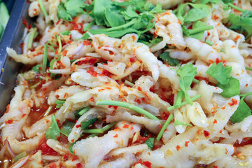 Thai style chicken feet skin curry at street side food stall