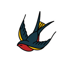 swallow doodle icon, traditional tattoo illustration
