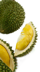 Fototapeta premium Durian, the most famous fruit. Whole and ripped