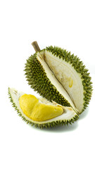 Fototapeta premium Durian, the most famous fruit. Whole and ripped