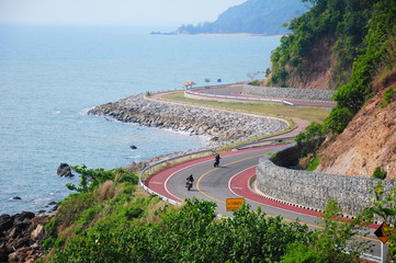 Fototapeta na wymiar Chalerm Burapha Cholathit Road, The stretch along the coast sea, Chantaburi Thailand, Scenic Route