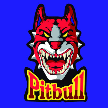Pitbull angry vector illustration. Frontal image of pitbull looking dangerous. Vector decal.