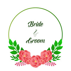 Modern greeting card of bride and groom romantic, with drawing of rose flower frame. Vector