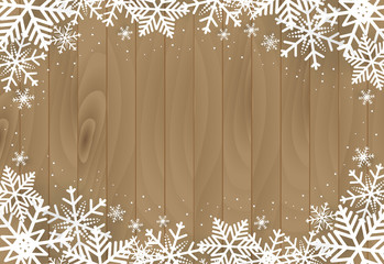 Christmas and happy new year vector background with snowflake on wooden, celebration concept