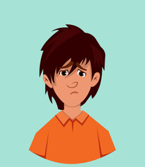 sorrow facial expression. unhappy cute boy emotion vector illustration in cartoon style.