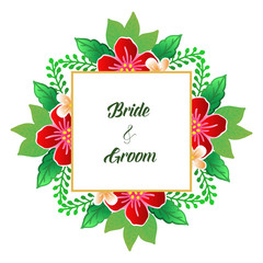 Wedding invitation card bride and groom, with style template colorful flower frame. Vector