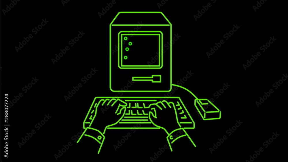 Aufkleber 2d animation motion graphics showing neon sign light signage lighting of hand typing on keyboard of 