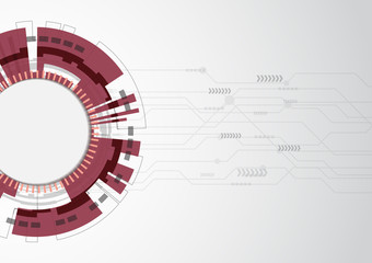 Red abstract technology background with various elements
