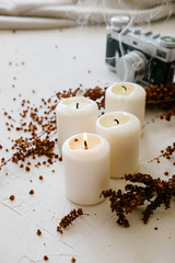 White Candles As Decoration On The Table