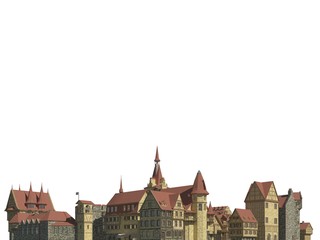 Fototapeta premium Medieval Cityscape Isolated on White Background 3D Illustration