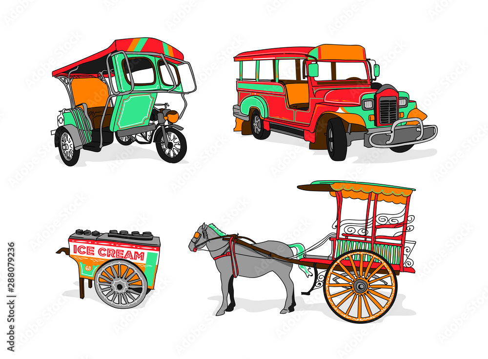 Wall mural Philippines set of transportation jeepney in manila