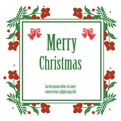 Design element of red flower frame, isolated on white background, for modern greeting card merry christmas. Vector