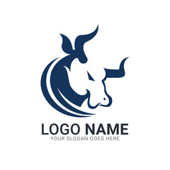 Abstract blue bull head. Modern Bull logo design.
