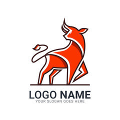 Bull logo with dark line and orange color. Bull logo design.