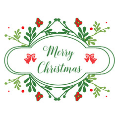 Design element of red flower frame, isolated on white background, for modern greeting card merry christmas. Vector