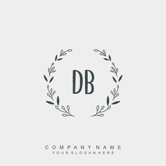 letter DB surrounded by beautiful and elegant flowers and leaves. Wedding monogram logo template.