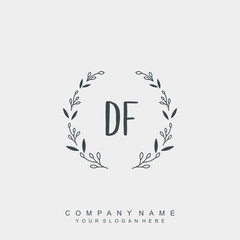 letter DF surrounded by beautiful and elegant flowers and leaves. Wedding monogram logo template.