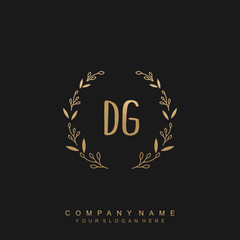 letter DG surrounded by beautiful and elegant flowers and leaves. Wedding monogram logo template.