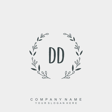 letter DD surrounded by beautiful and elegant flowers and leaves. Wedding monogram logo template.