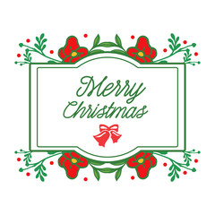 Card merry christmas and happy new year, with beautiful green leaf of red flower frame. Vector