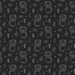 Cute Lion Seamless Pattern, Cartoon Hand Drawn Animal Doodles Vector Illustration Background