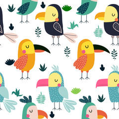  Parrot vector background.Childish design for fabric, wrapping, textile, wallpaper, apparel.