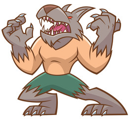Vector illustration of Halloween werewolf cartoon