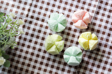 Thai steamed cupcakes.kind of Thai sweetmeat on the Check fabric.