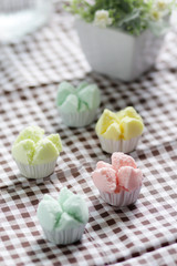 Thai steamed cupcakes.kind of Thai sweetmeat on the Check fabric.