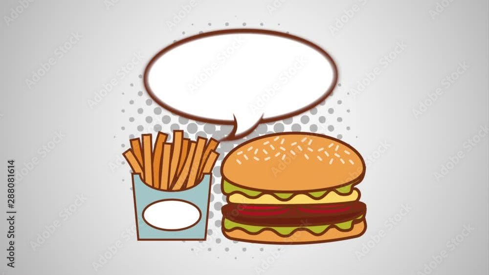 Poster speech bubble and fast food pop art style animation