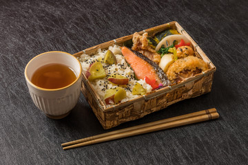 Fototapeta na wymiar 典型的な和食(弁当) Japanese style famous lunch box (bento)