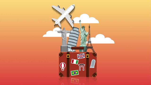 suitcase with set travel items animation