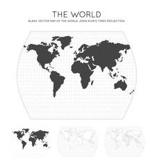 Map of The World. John Muir's Times projection. Globe with latitude and longitude lines. World map on meridians and parallels background. Vector illustration.