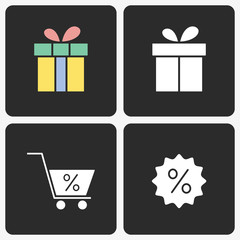 Gift box vector icon set on black background.