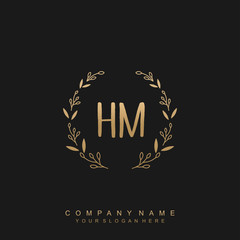letter HM surrounded by beautiful and elegant flowers and leaves. Wedding monogram logo template. Fashion Logo template Vectors,