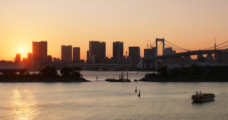 Obraz premium Odaiba city landscape at sunset