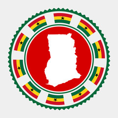Ghana flat stamp with map and flag. Vector illustration.