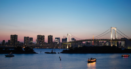 Odaiba city skyline in the evening