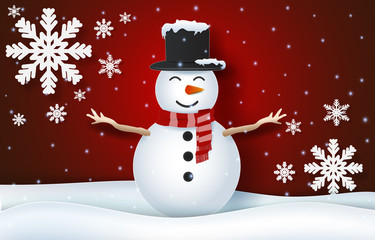 Snowman and snowflake Christmas season on red background illustration