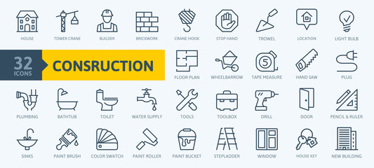 Outline web icons set - construction, home repair tools. Thin line web icons collection. Simple vector illustration. - 288088028