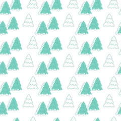 Fototapeta premium Vector seamless pattern. Green outline of Christmas trees on a white background. Design for fabric ,wrapping paper and other.